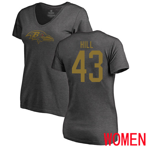 Baltimore Ravens Ash Women Justice Hill One Color NFL Football #43 T Shirt